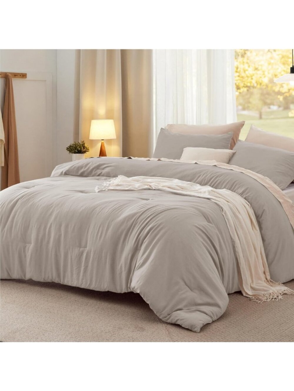 Cozy Queen Comforter Set - Soft Prewashed Linen Bedding, 3-Piece, 90"x90